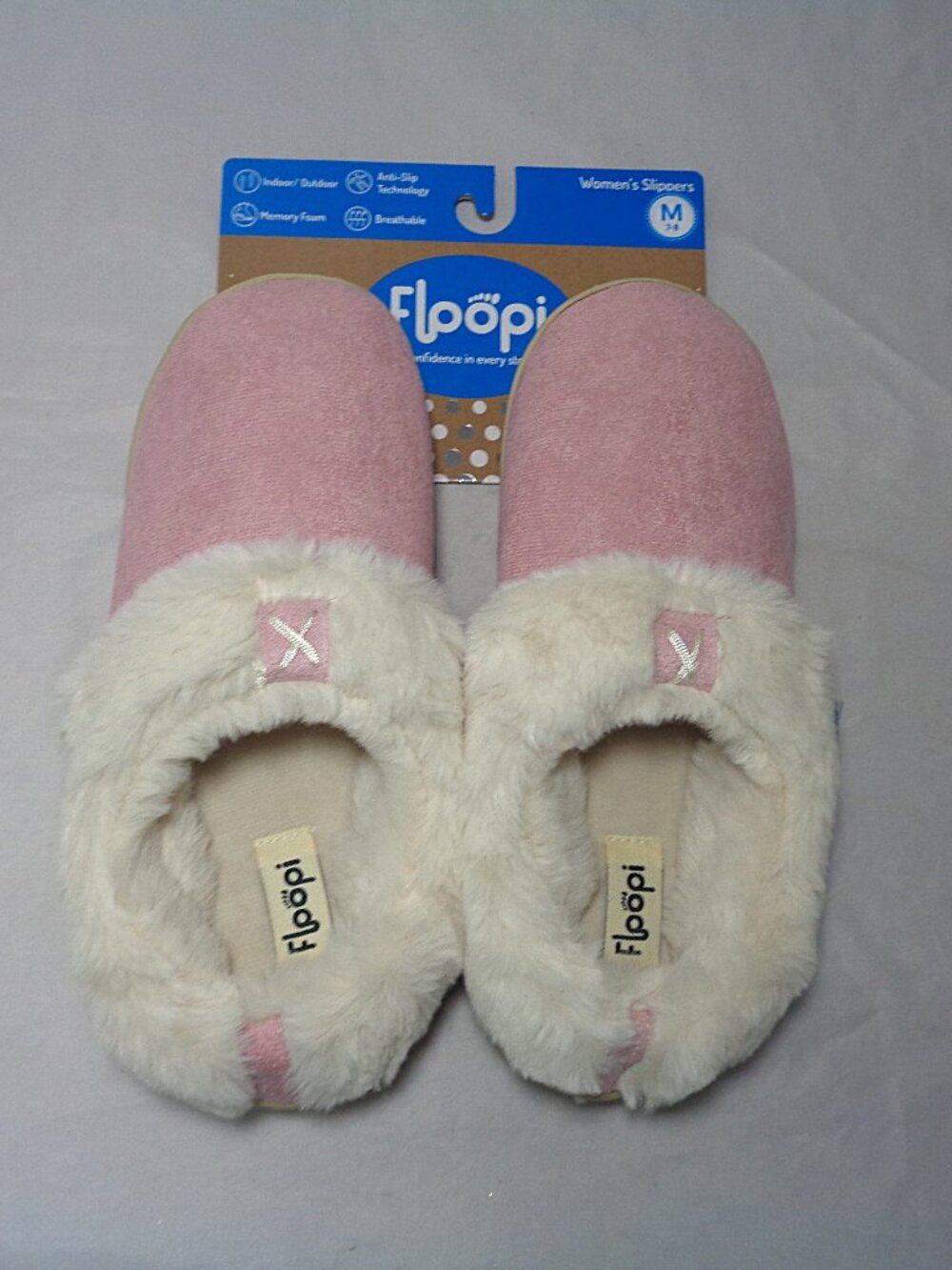Floopi Ladies Pink Slippers Faux Fur Lined Anti-Slip Indoor/Outdoor NEW